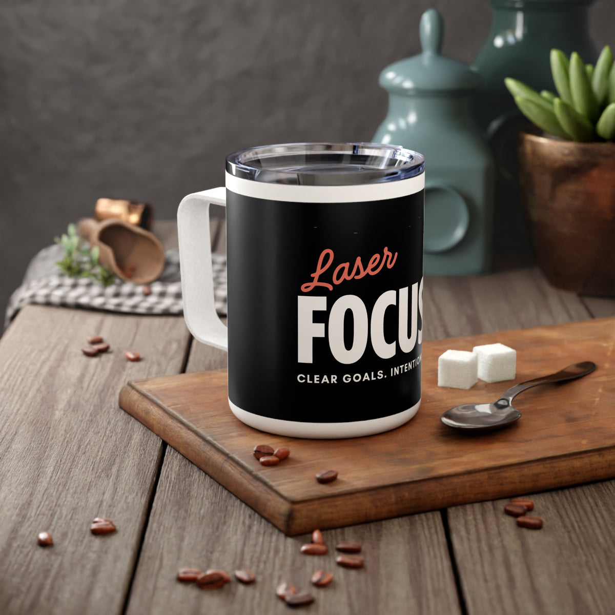 Focused Insulated Coffee Mug (10oz) — "Laser Focused" Motivational Travel Mug